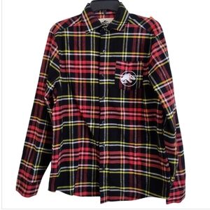 Cakeworthy X Jurassic Park NWT red black plaid button down shirt unisex Medium